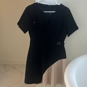 Karen Millen Black and Cream Asymmetrical Dress